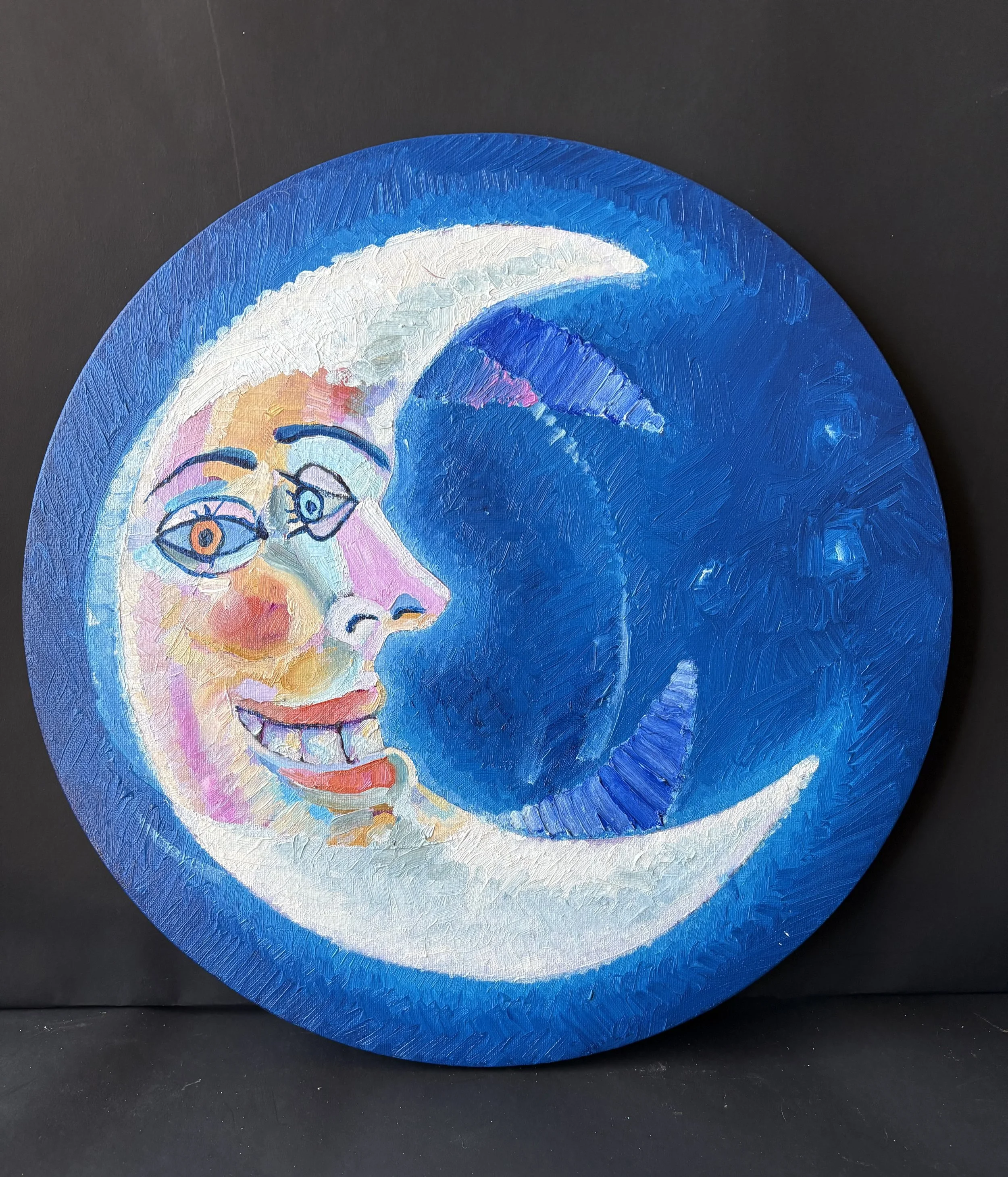  Borrowed from Old mate, 2026, oil on canvas, 40cm diameter&nbsp;   price:&nbsp; $850.00 