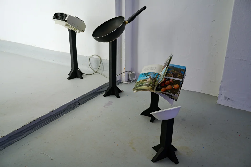 Dialogue with a stolen area heater and a chorus of attendant objects, in which the area heater and the chorus were sung to, and then the singing was replaced by a roving light line