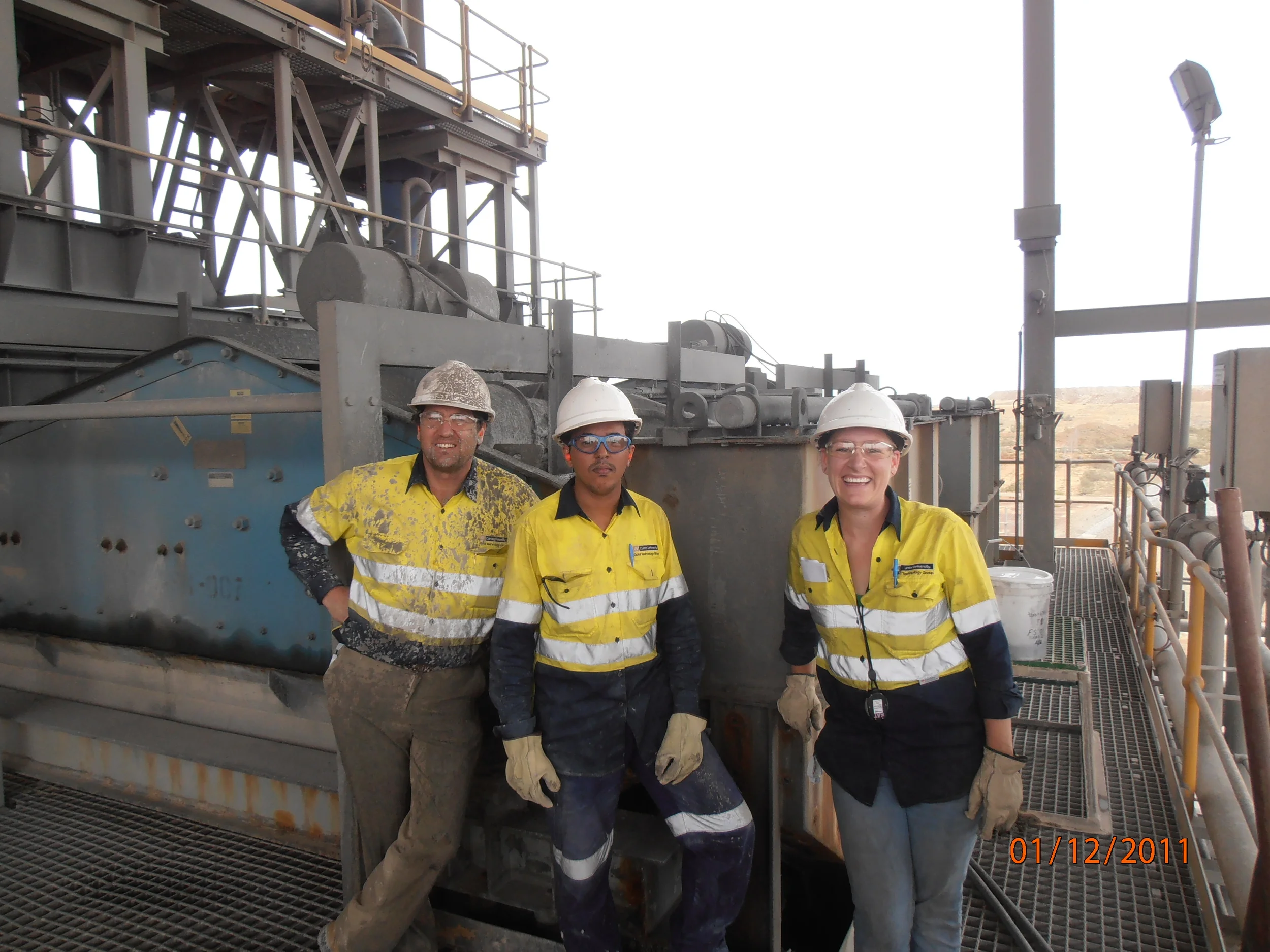  Gold Technology Group (Greg Wardell-Johnson, Hamza Ahmed, Teresa McGrath) sampling the gravity circuit at Telfer Gold Mine as part of an optimisation/modelling study. 