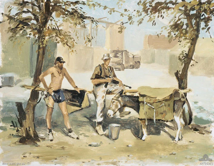 Two SAS with Simpson the donkey in the Australian compound, Bagram, Afghanistan