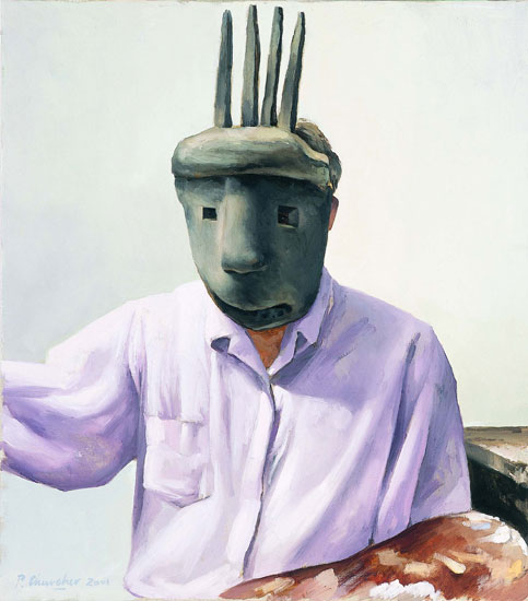 Self-portrait in African mask