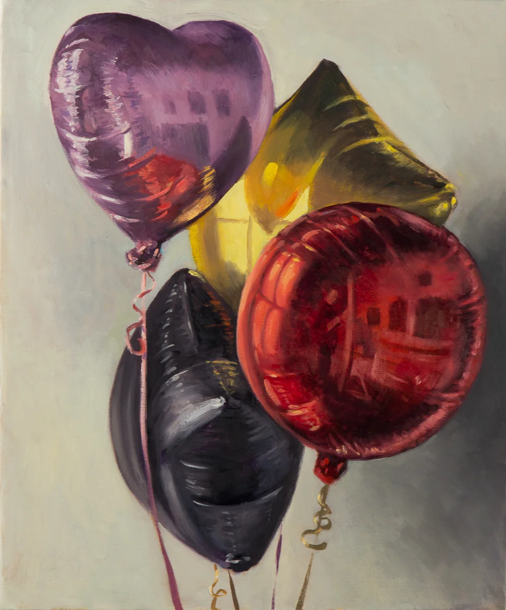 Small Self Portrait in Bunch of Balloons