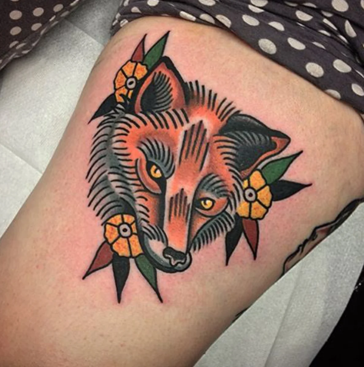 American Traditional Fox Tattoo