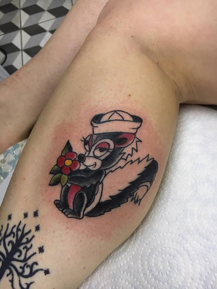 Studio Thirteen Tattoo - Adorable skunk thigh piece by Angela | Facebook