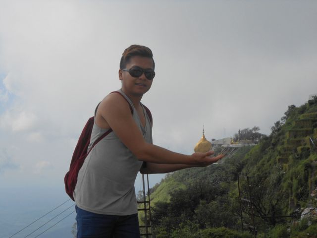 Frankie holding up golden rock