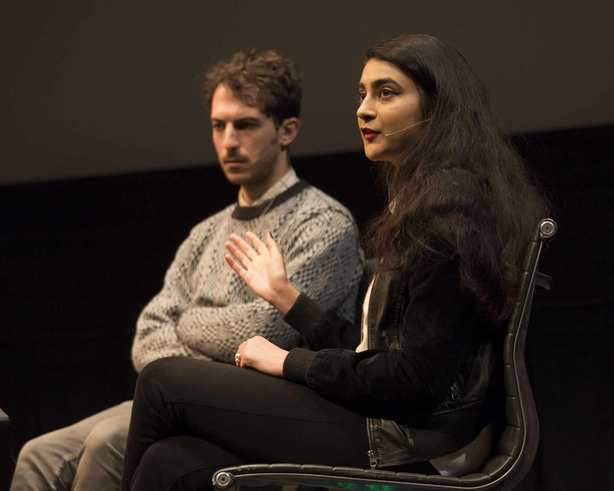   New Inquiry&nbsp; editor Ayesha Siddiqi with&nbsp; Triple Canopy 's Alexander Provan in the "Connectivity and Community" panel. Photo: Walker Art Center 