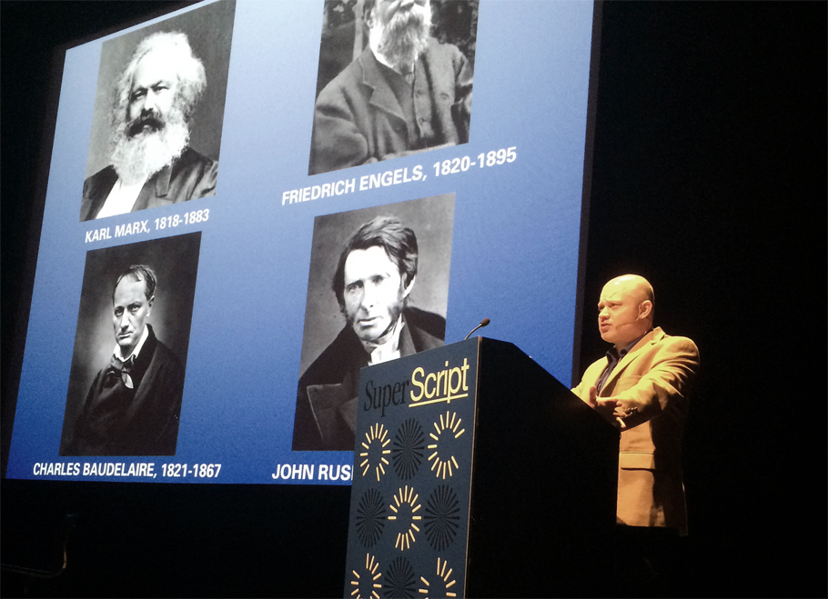  Critic and author Ben Davis gives his keynote on "Post-Descriptive Criticism." Photo: Paul Schmelzer 