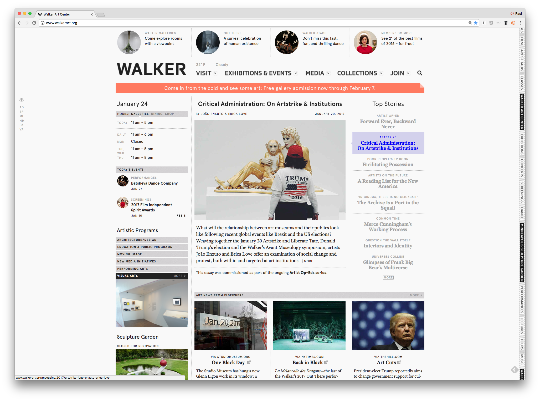 "Critical Administration" as it appeared on the Walker homepage