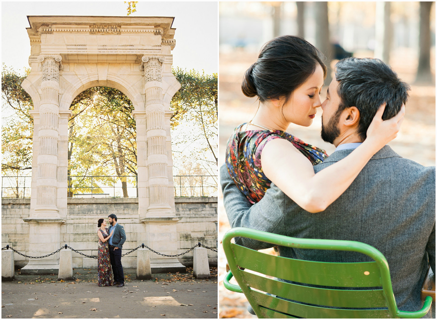 Couple anniversary in Tuileries Garden Paris in Autumn