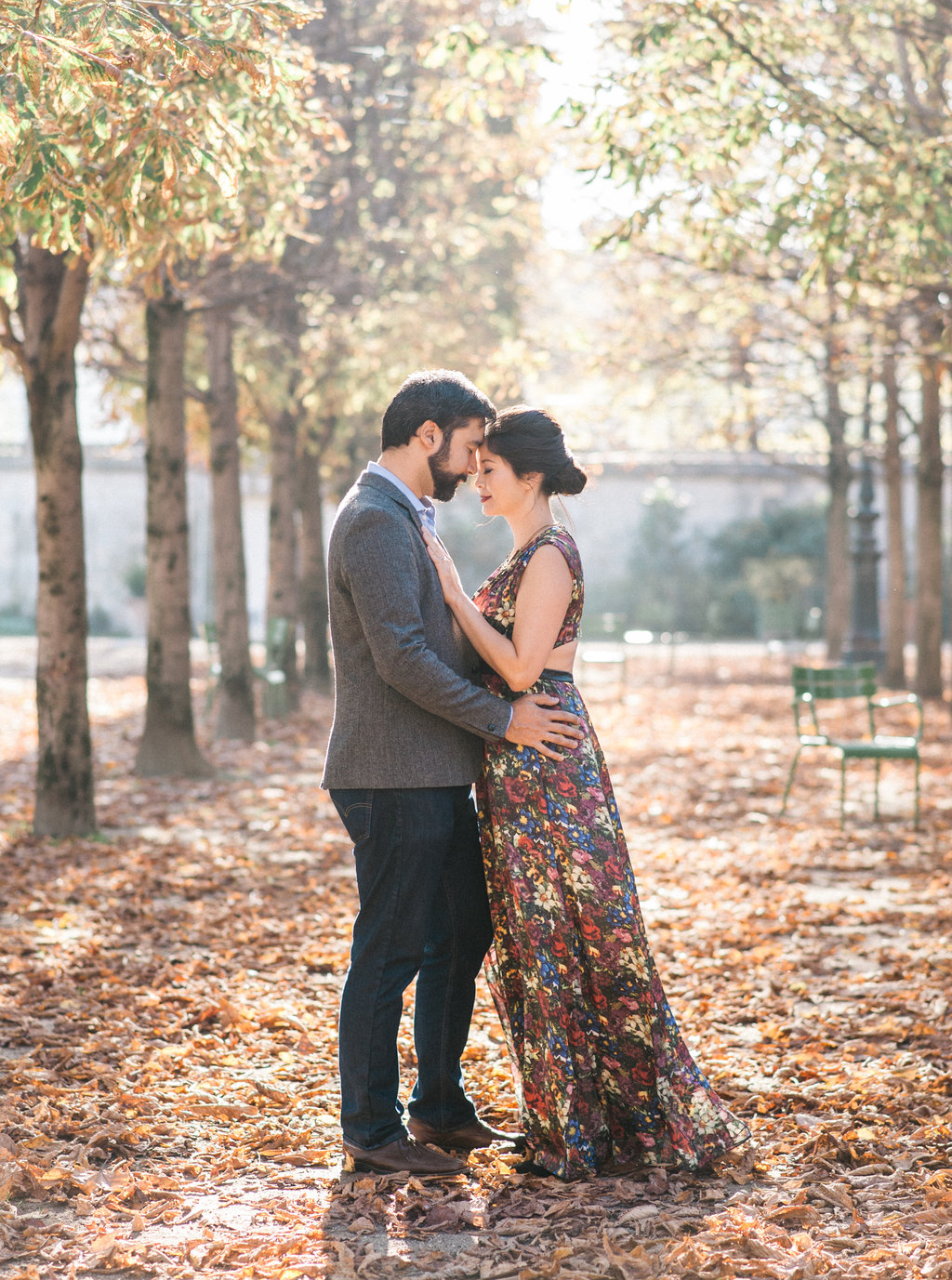 Couple in Autumn light in Paris