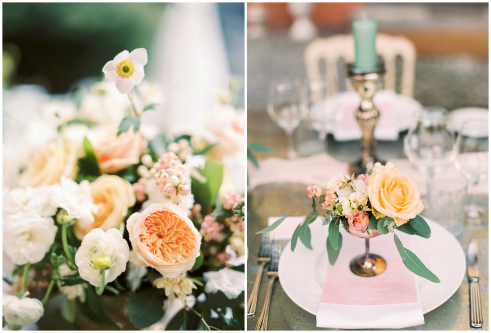 Wedding flowers in peach and pastel colors