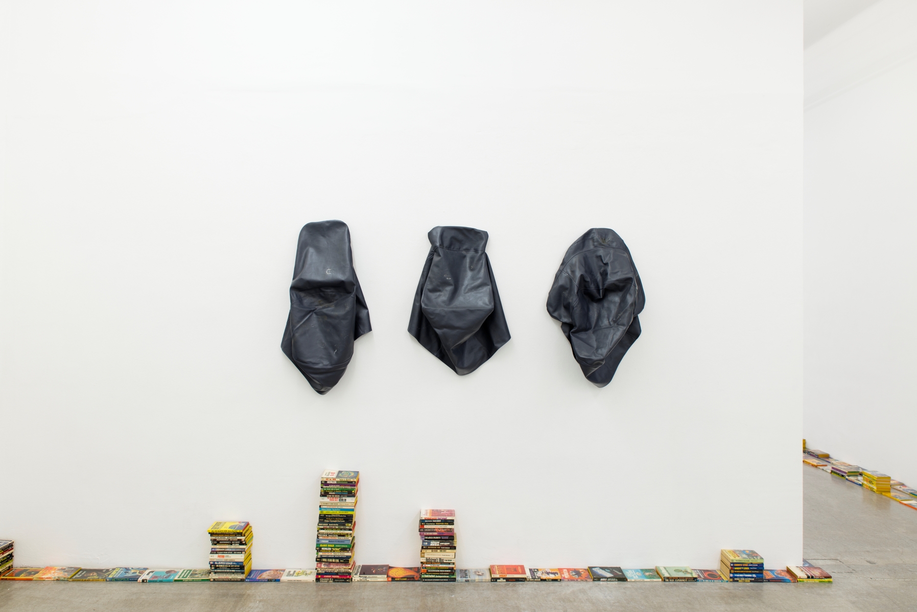 Exhibition View, Cartoon Physics, curated by_Chris Fitzpatrick, 2015, Galerie Kerstin Engholm, Detail: Nick Bastis, When you don't find what you're looking for, sleep, Galerie Kerstin Engholm, (Eames Side Chair / Hee Welling Bar Stool / Le Corbusier Swivel Chair), 2014, Photo: Stefan Lux