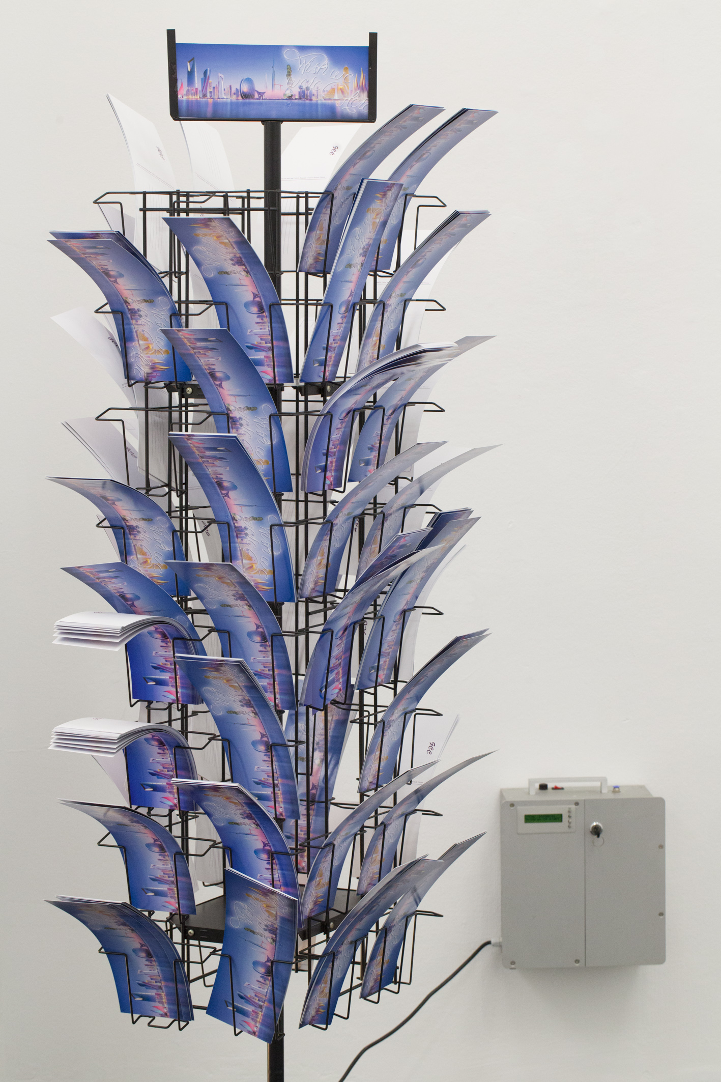 Exhibition view "Like the Deserts miss the Real", curated by Myriam Ben Salah, 2015, Galerie Steinek, GCC, Wish We Were Here, 2015 (Postcard) / Raja´a Khalid, Oud Aura, 2015, Photo : eSeL.at