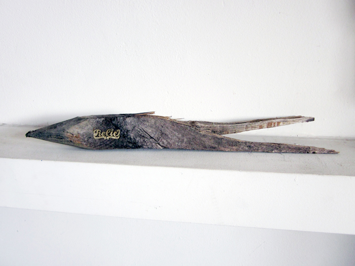 Good Night, Mister Procrustes curated by_Peter Stastny, Exhibition View, Zipora Fried, Relic, 2012, Wood, gold, 10,2 x 49,5 x 10,2 cm © On Stellar Rays and Fried, Photo: Galerie Steinek