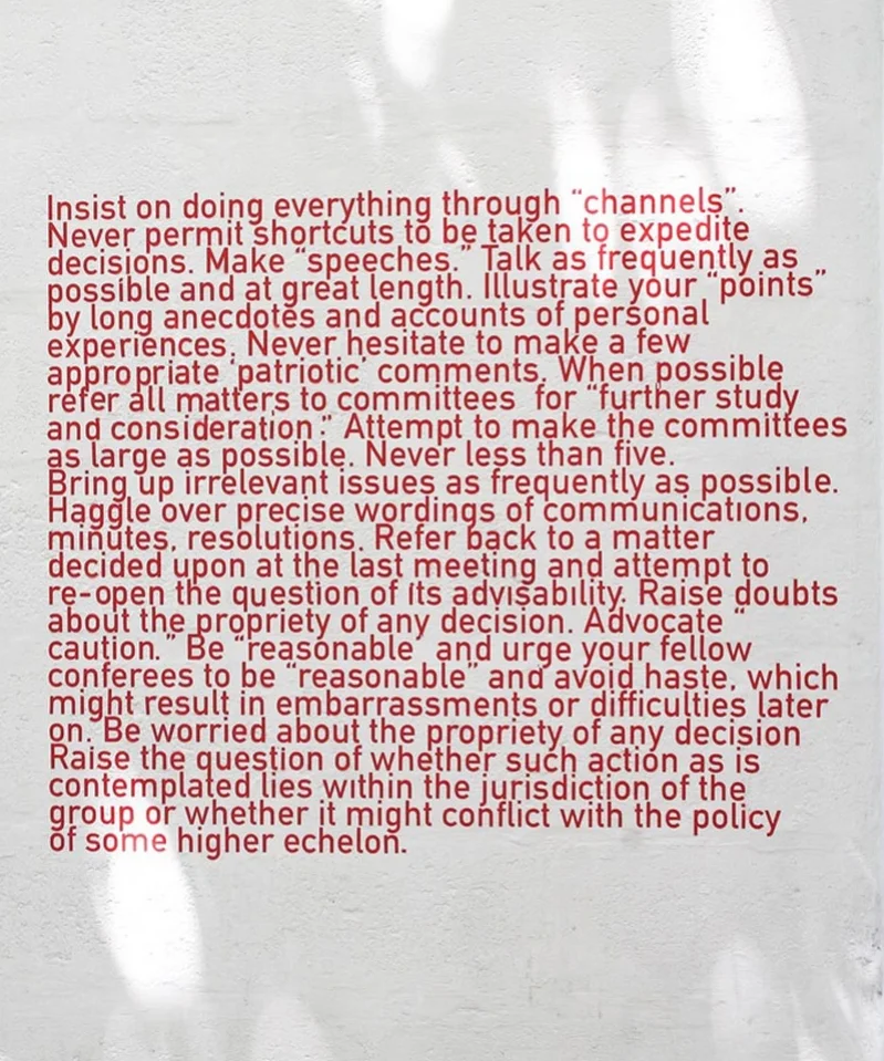 HEMAN CHONG SIMPLE SABOTAGE, 2016 Appropriated text, site-specific wall installation, dimensions and materials adaptable per site