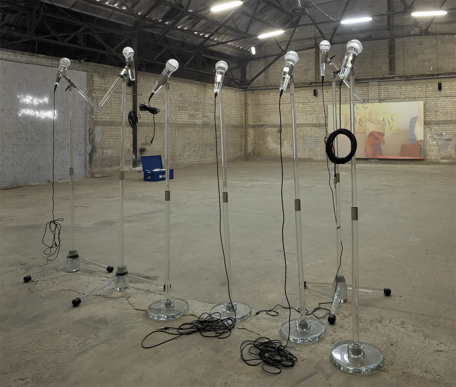 Fatalité 2011 Adel Abdessemed Installation with 7 hand-blown Murano glass microphones, variable dimensions, exhibition view, NU, 2011, Dvir Gallery, Tel Aviv Courtesy of Dvir Gallery, Tel-Aviv and Brussels
