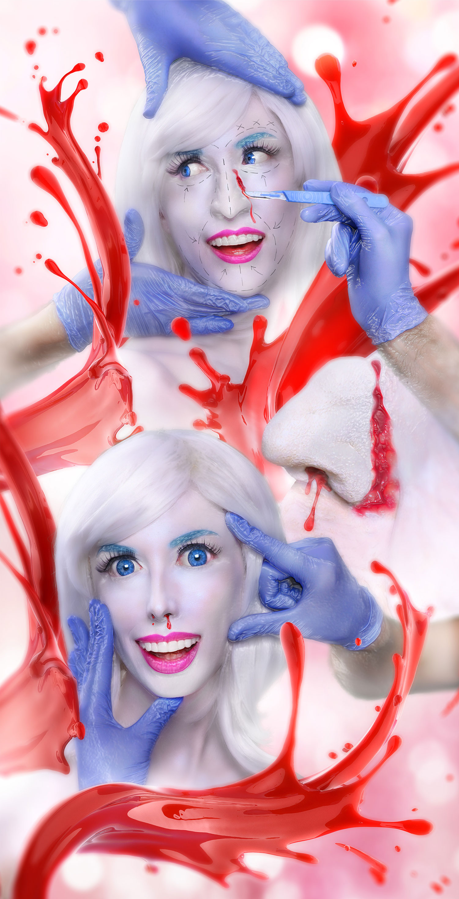 Mending A Face 2019 Rachel Maclean Lightbox, aluminium frame, 2600 mm x 860 mm Courtesy of the artist