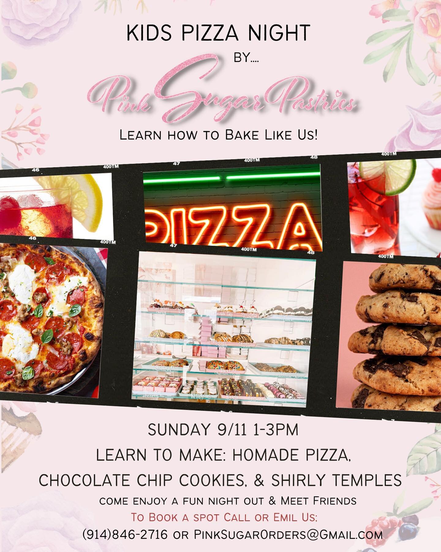 Sweet friends, join us for a fun, Kids Pizza Night!! WHEN? Sunday, 9/11 @ 1-3PM for ages 6-9 🎉 Call during store hours at 914.846.2716 ☎️ or email us at PinkSugarOrders@gmail.com

Admission is $45 / student &mdash; hope to see you there!! 💖