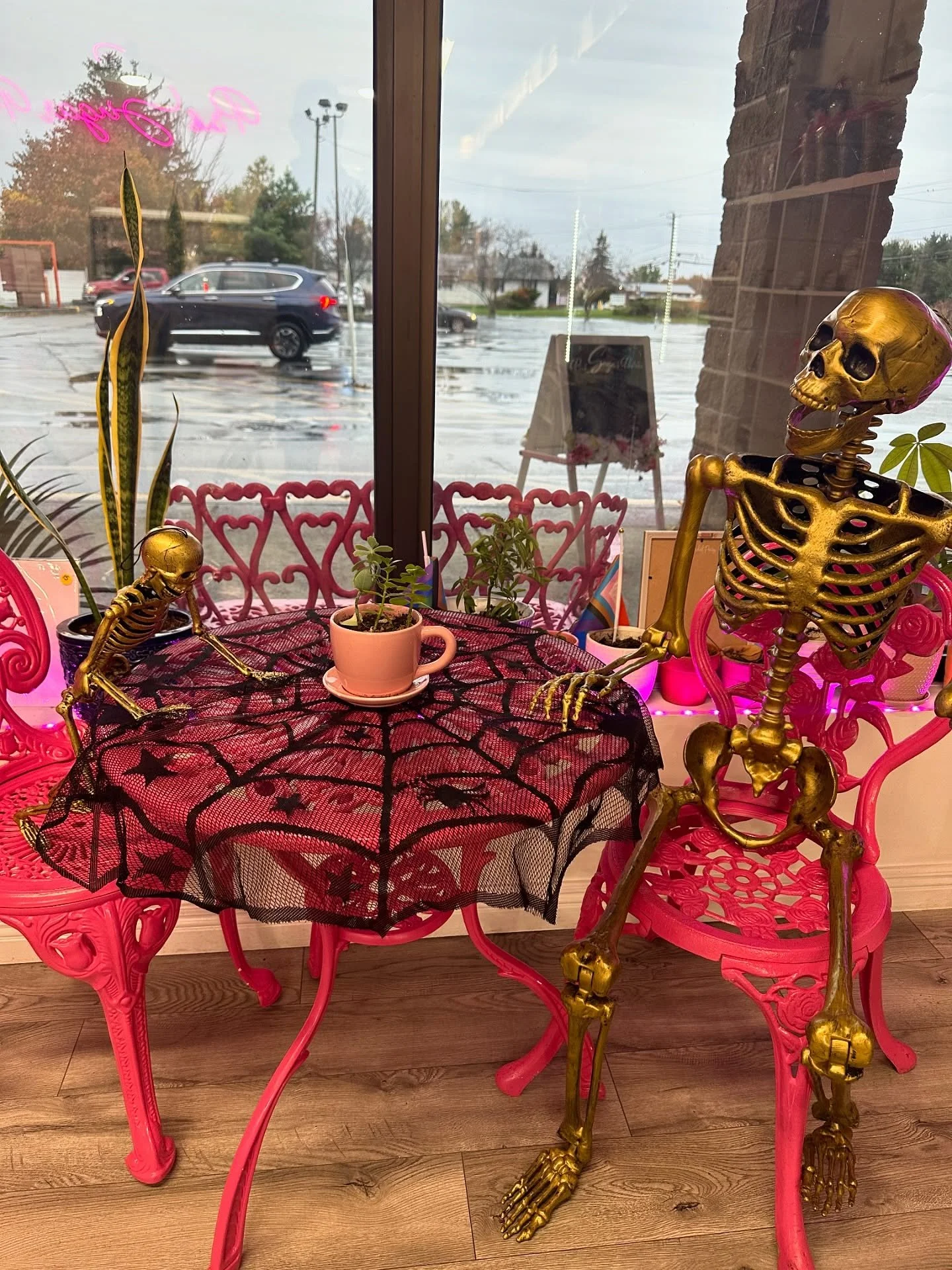 Our Skelly and his mini are back at the bakery having some fun! 💀🎃🧡&rdquo;
#SkellySeason #BakeryFun #PinkSugarPastries #SpookyVibes #HalloweenAtTheBakery #CarmelNY #BakeryLife #SpookySeason