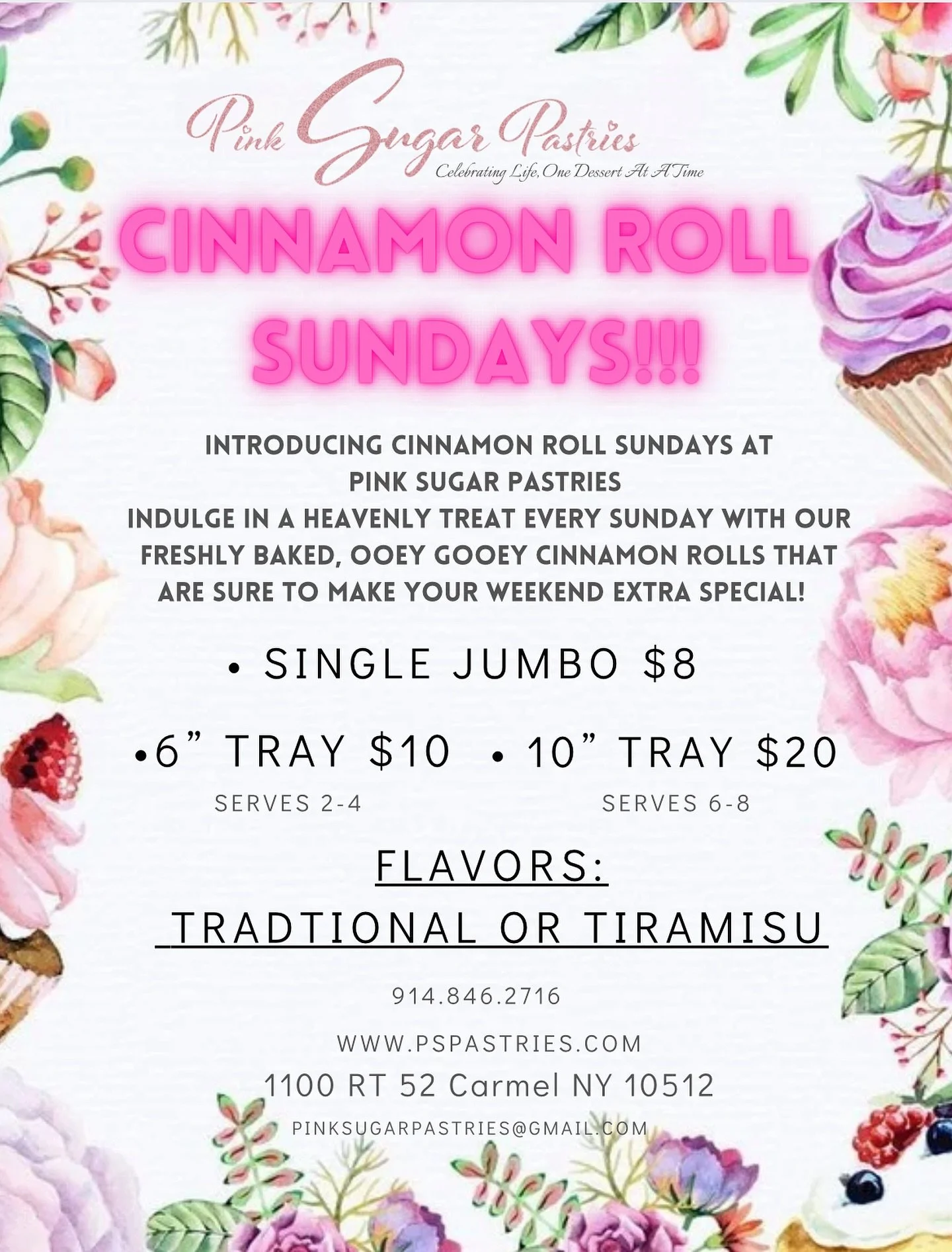 ✨ Cinnamon Roll Sundays are here to make your weekend extra sweet! ✨
Place your orders by Friday for Sunday morning pickup 💕

This week&rsquo;s flavors:
🍞 Traditional Cinnamon Rolls with silky cream cheese topping
☕ Tiramisu Cinnamon Rolls topped w