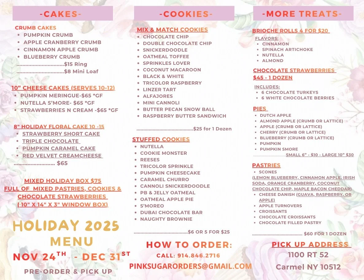 ✨ Our Holiday 2025 Menu is HERE and it&rsquo;s sweeter than ever! ✨
From festive crumb cakes + holiday floral cakes to stuffed cookies, brioche rolls, pies, pastries, and our famous chocolate strawberries&hellip; we&rsquo;ve got every craving covered