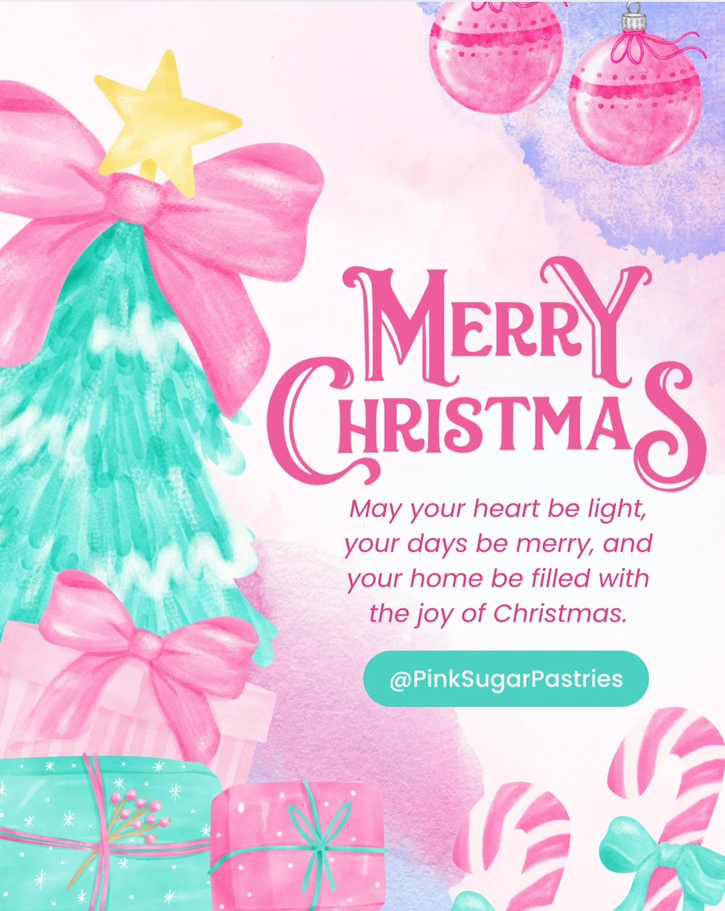 Merry Christmas from Pink Sugar Pastries 🎄✨From the bottom of my heart, thank you to each and every one of you for supporting Pink Sugar Pastries this holiday season. Whether you stopped in for a sweet treat, placed a custom order, shared our posts,
