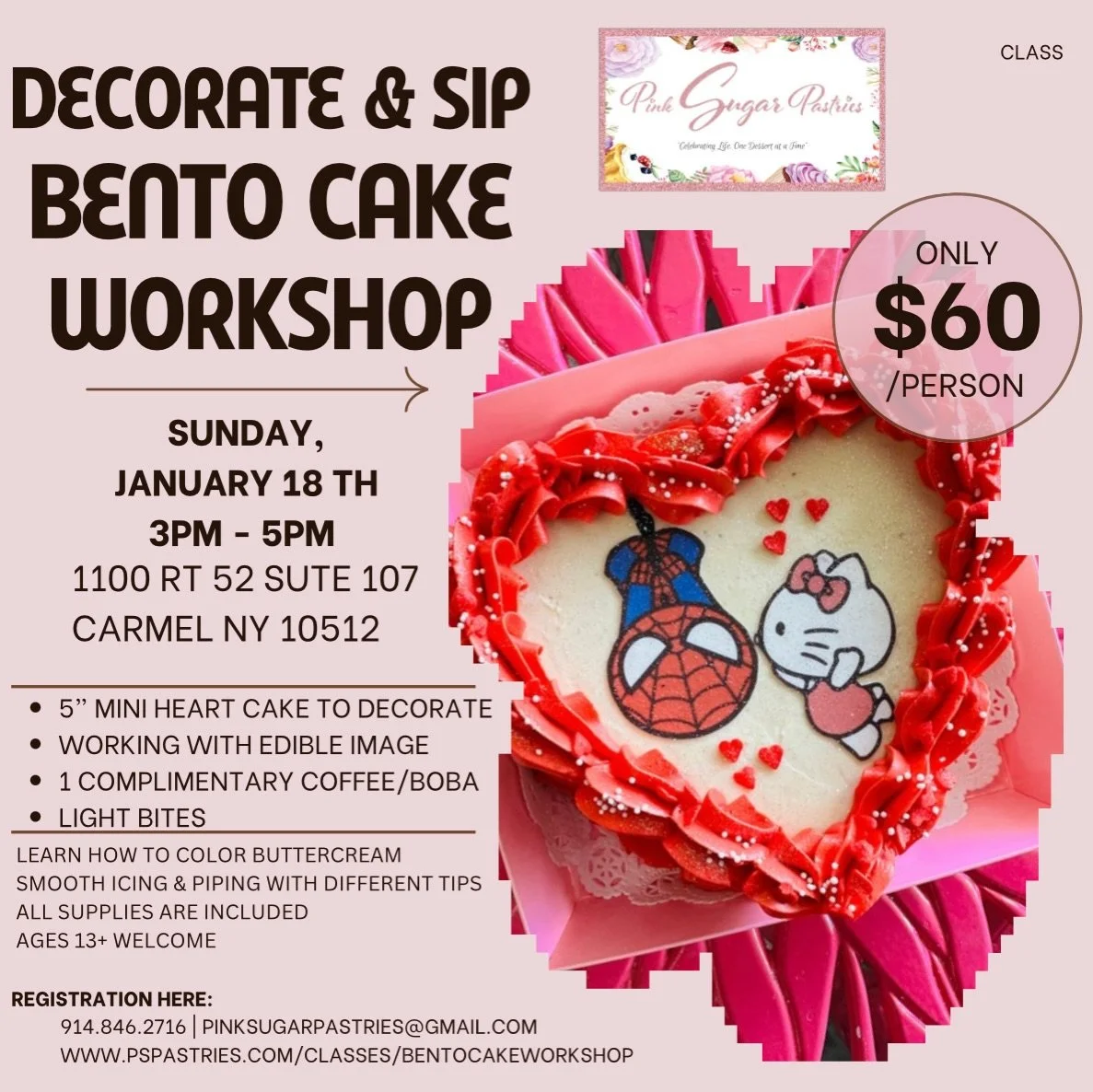 Cake. Coffee. Creativity. 💕
Our Decorate &amp; Sip Bento Cake Workshop is happening!
Create your own mini heart cake, sip on coffee or boba, and take home a sweet masterpiece ✨

📅 Jan 18 | 3&ndash;5 PM
💲 $60 per person
🎂 Ages 13+

Register now &m