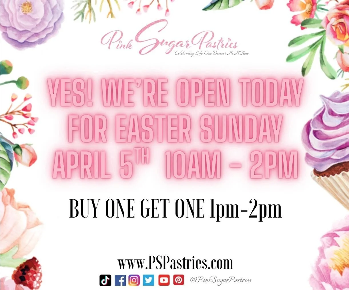 We&rsquo;re OPEN today for Easter Sunday! 🐣💐
Stop by between 10AM&ndash;2PM and treat yourself (and your loved ones) to something sweet!
Cinnamon rolls and Carrot Bread on deck this morning 🥕
✨ Don&rsquo;t miss our BUY ONE GET ONE from 1PM&ndash;2