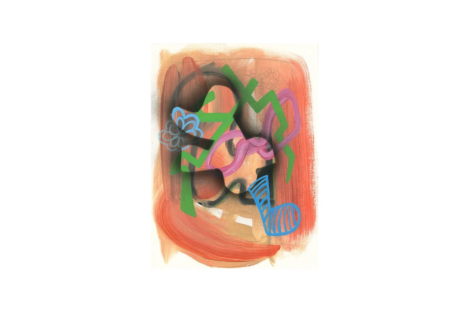 What Tries To Get Away (2025), an abstract mixed-media work on paper featuring painterly textures, graphic linework, and organic shapes by Toronto contemporary artist Gary Paiva.