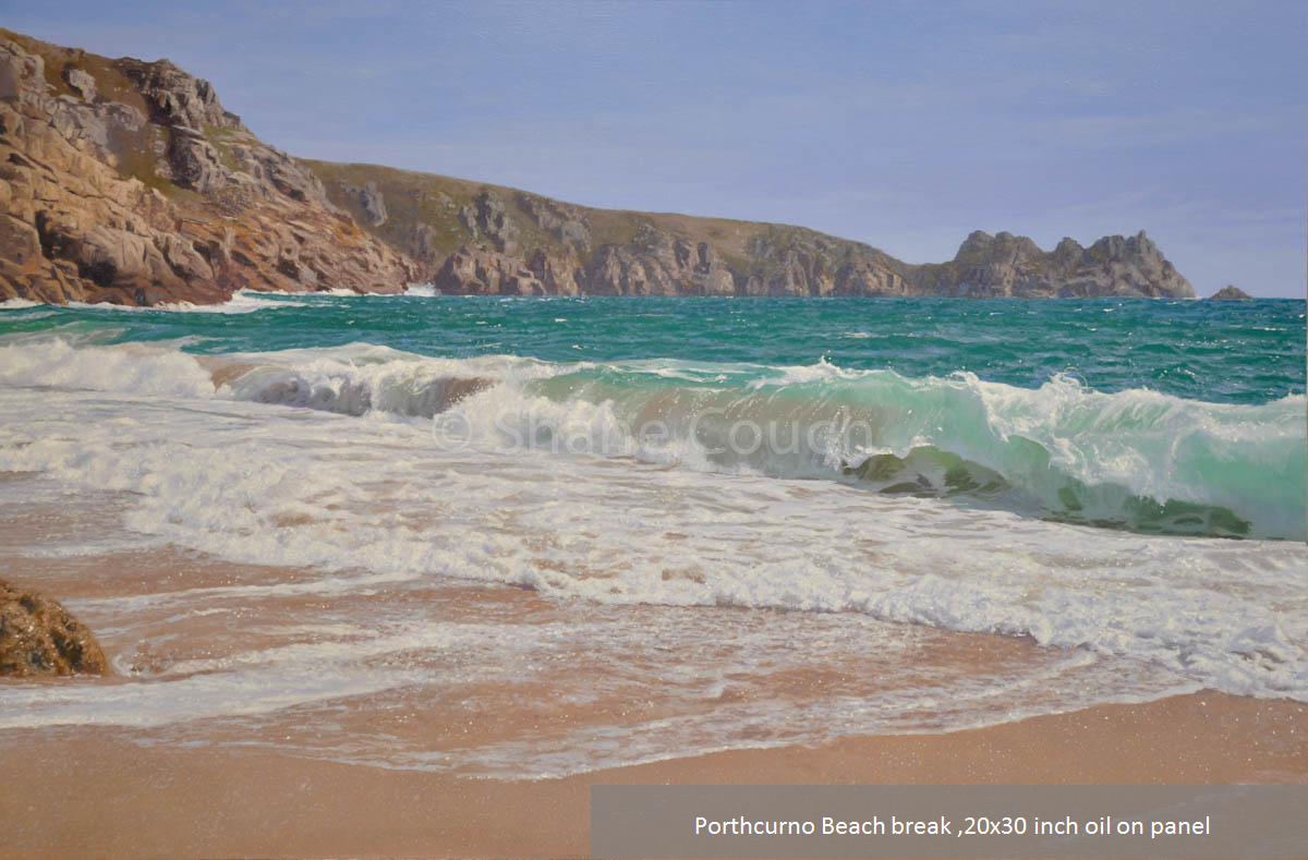 Porthcurno Beach break ,20x30 inch oil on panel