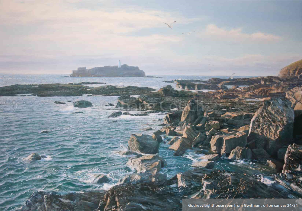 Godrevy Lighthouse seen from Gwithian, oil on canvas 24x34