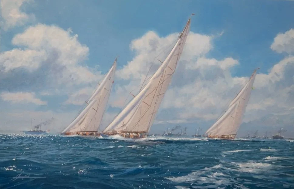 Enterprise vs Resolute and Vanitie oil on panel 8x12 inches