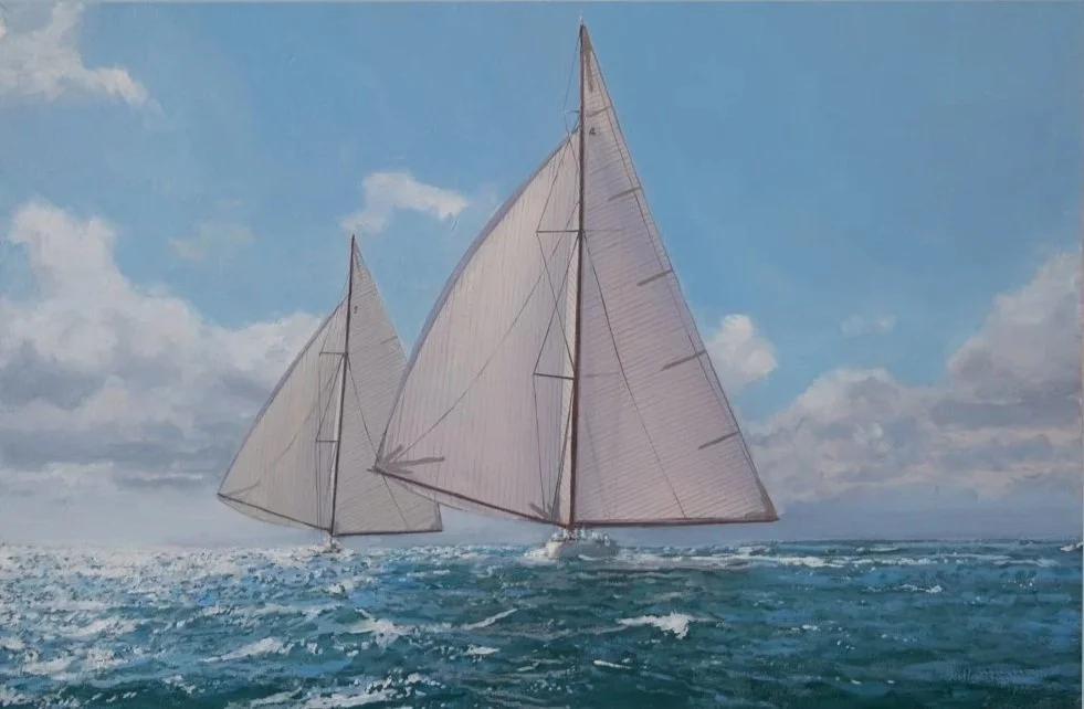 Enterprise gives chase oil on panel 8x12 inches
