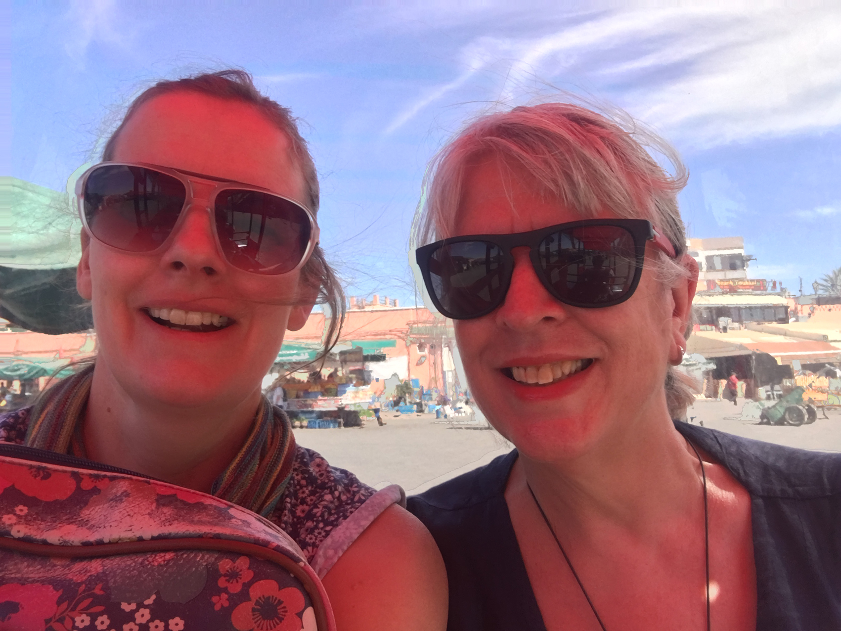 Lara & Tessa in a Petit Taxi in Marrakech