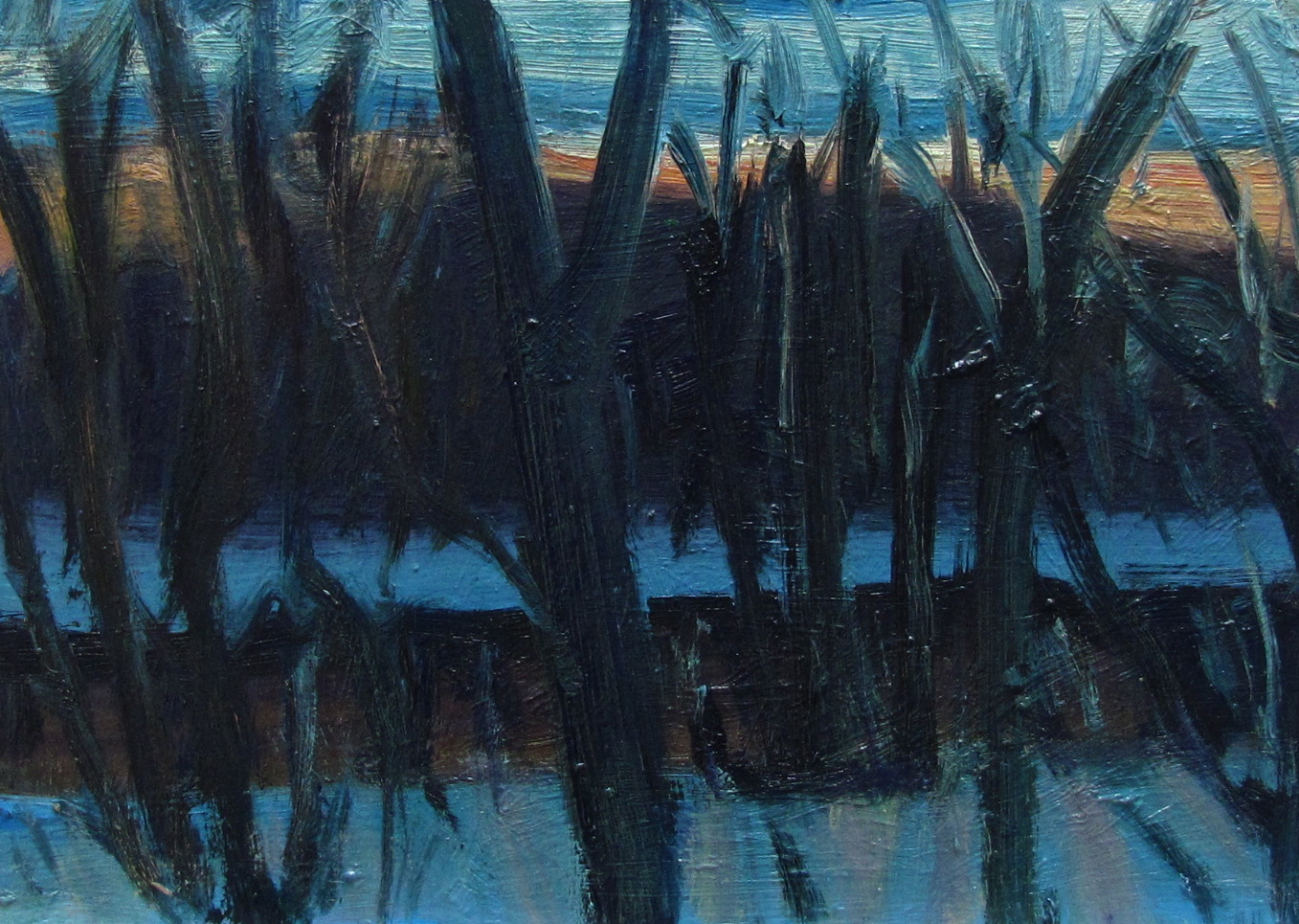 Riverbank with Snow Sunset