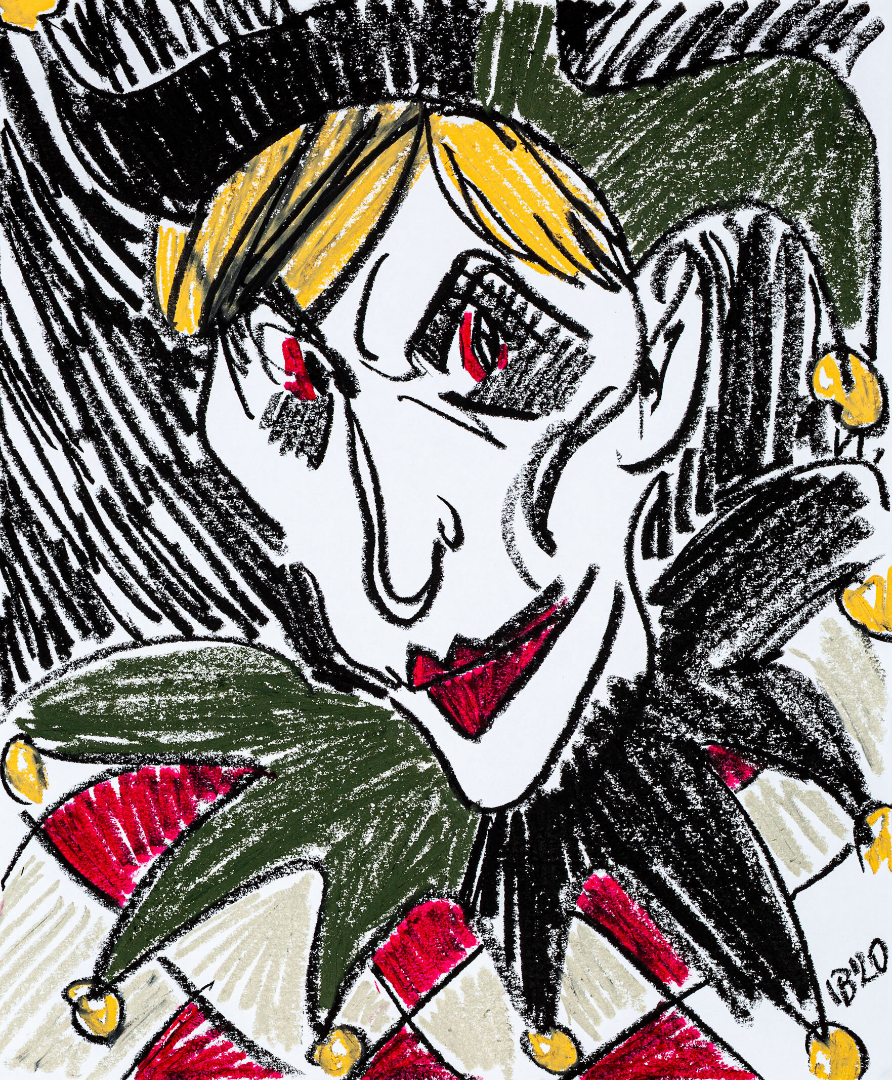 Joker Face, 2020 - oil pastel on paper, 14x17in