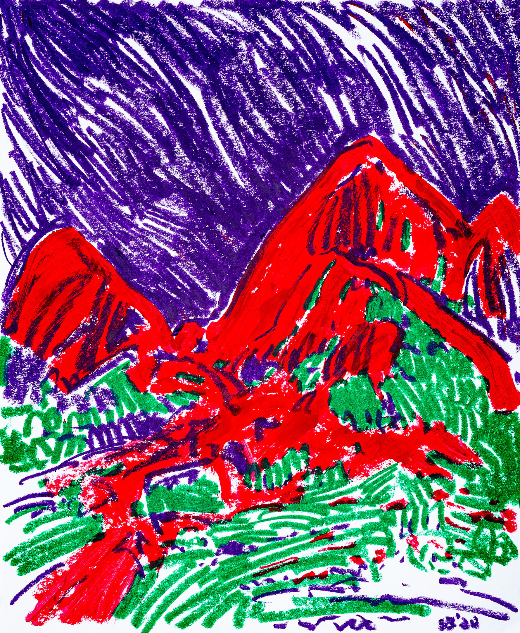 Red Mountains, 2020 - tempera sticks on paper, 14x17in