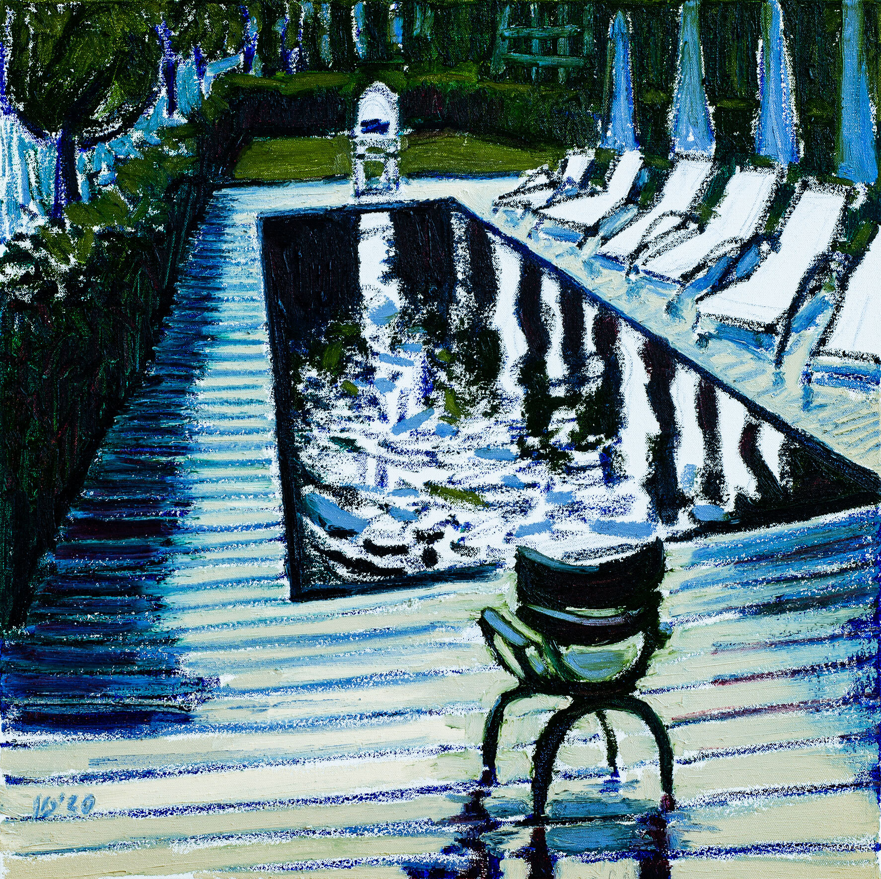 At the Pool, 2020 - oil sticks on canvas, 30x30in
