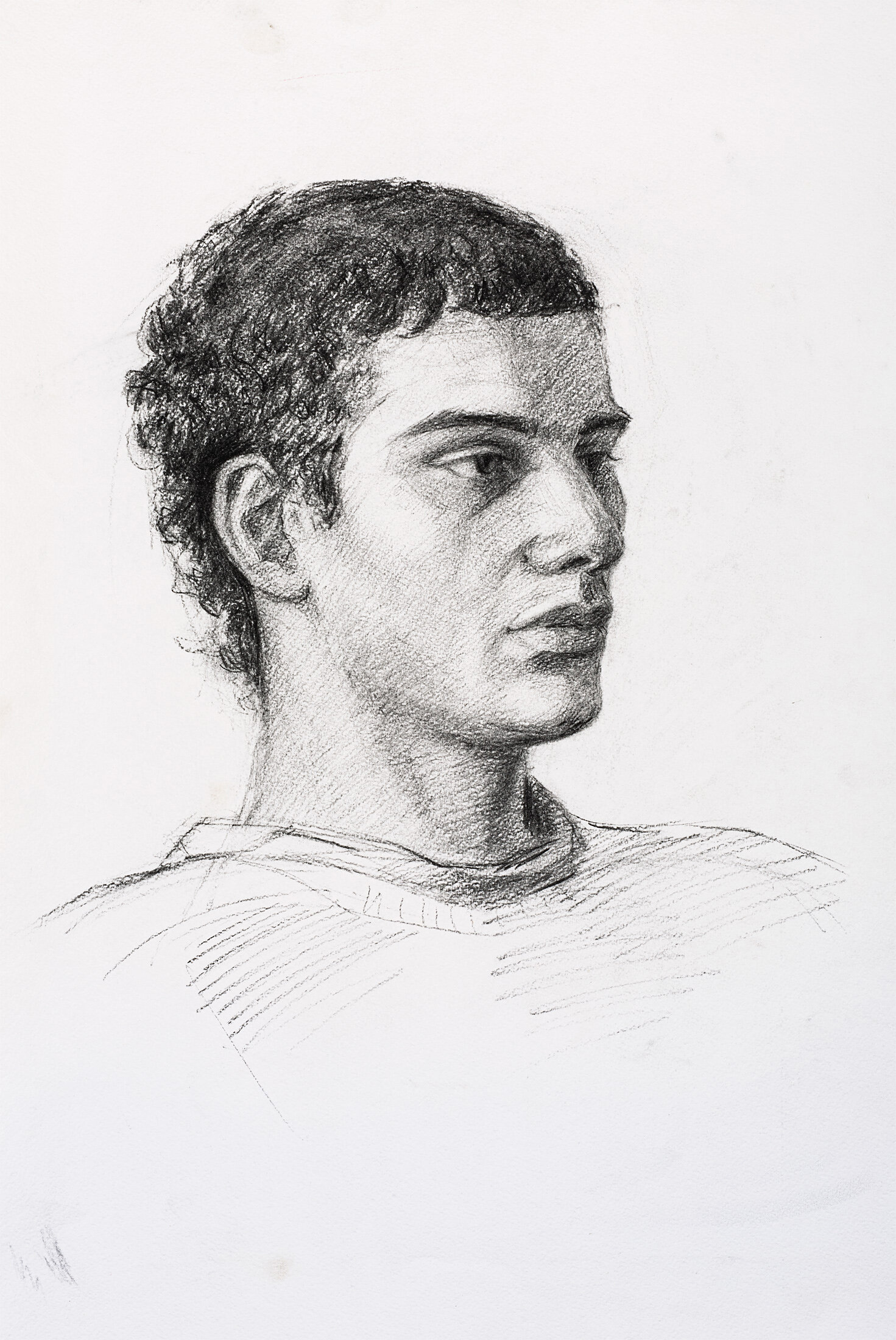Portrait of a Young Man with Curly Hair, 2004 - charcoal on watercolor paper