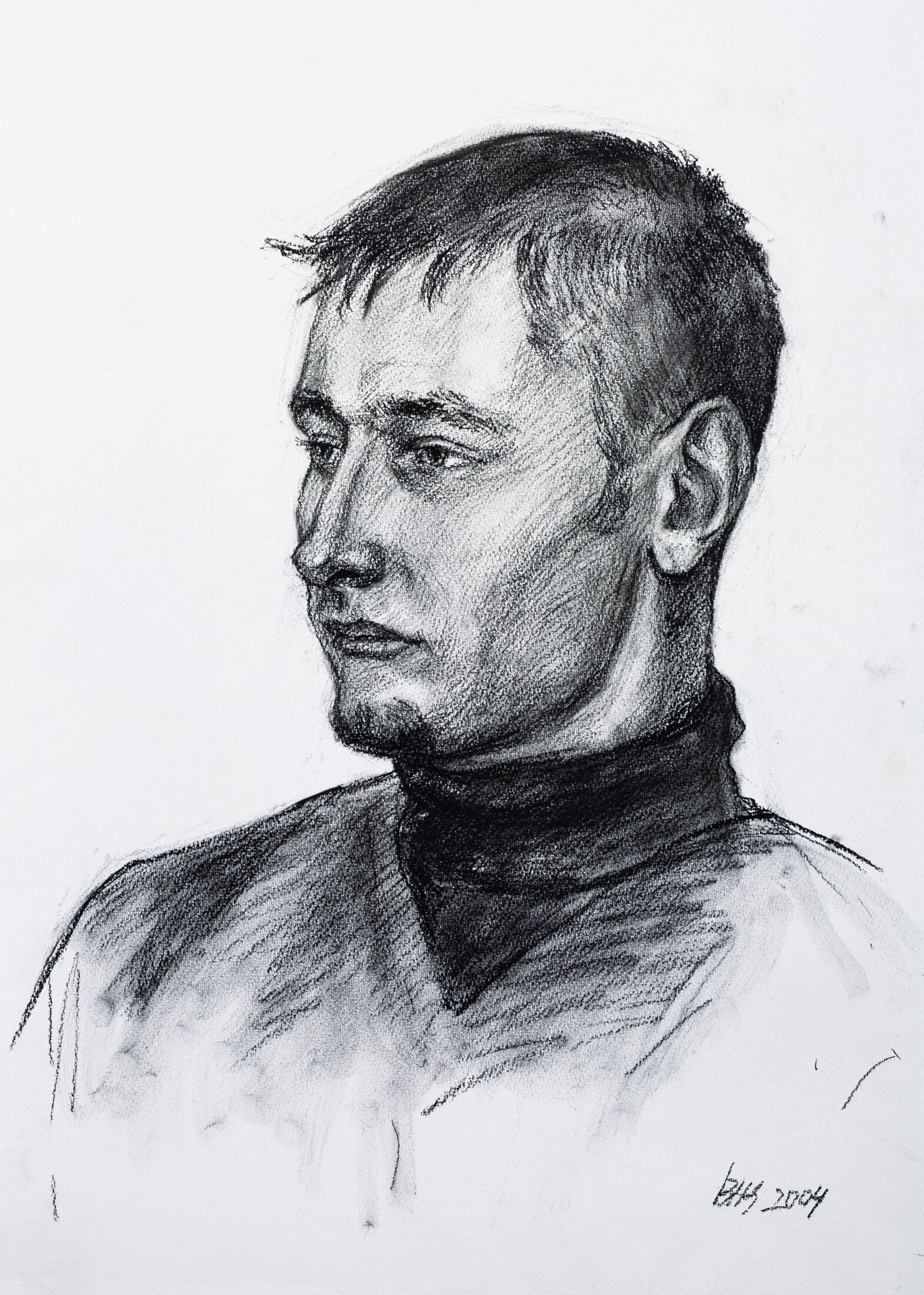 Young Man in a Turtleneck Sweater, 2004 - charcoal on watercolor paper