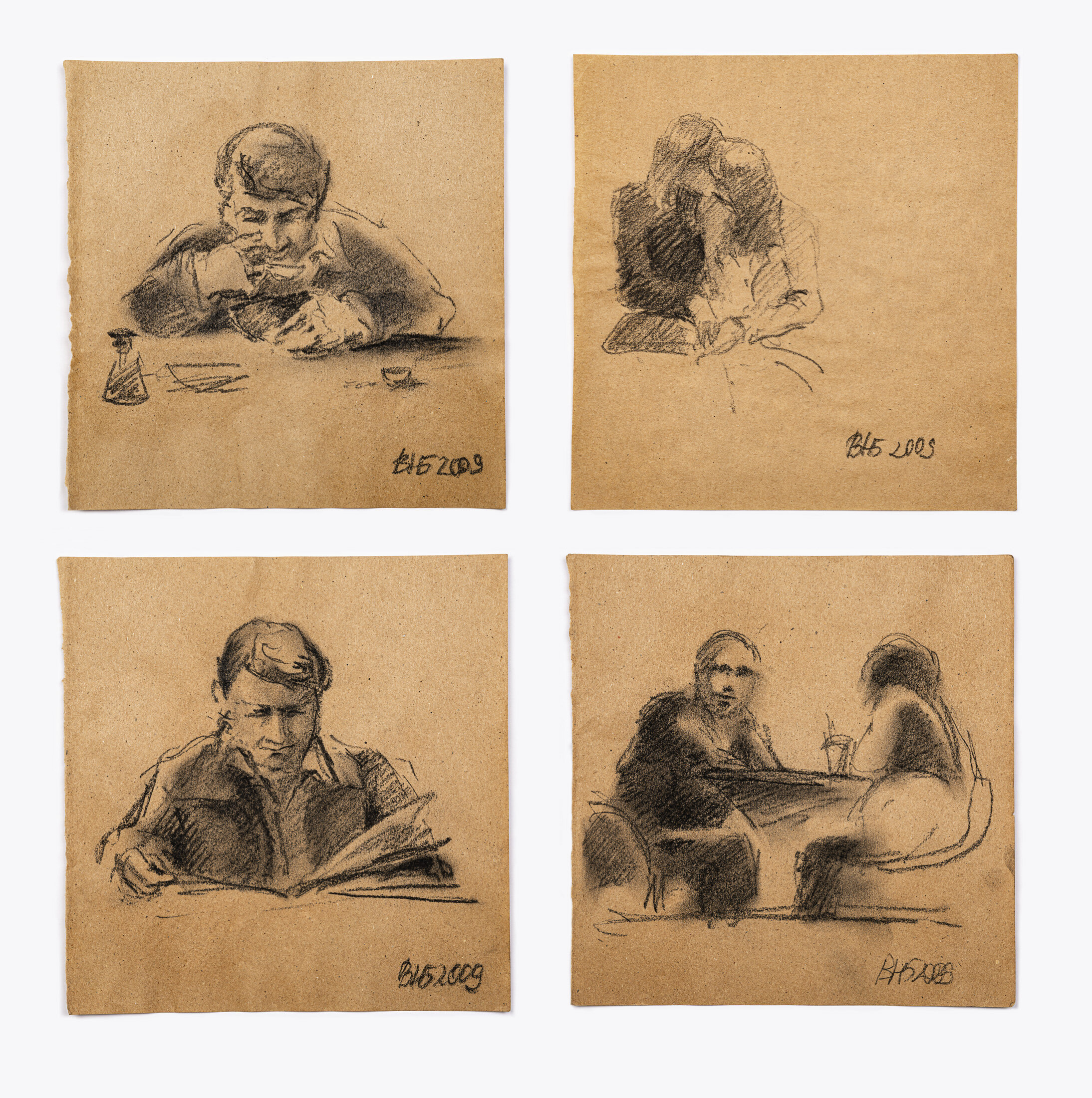 Café Scenes, 2009 - charcoal on craft paper