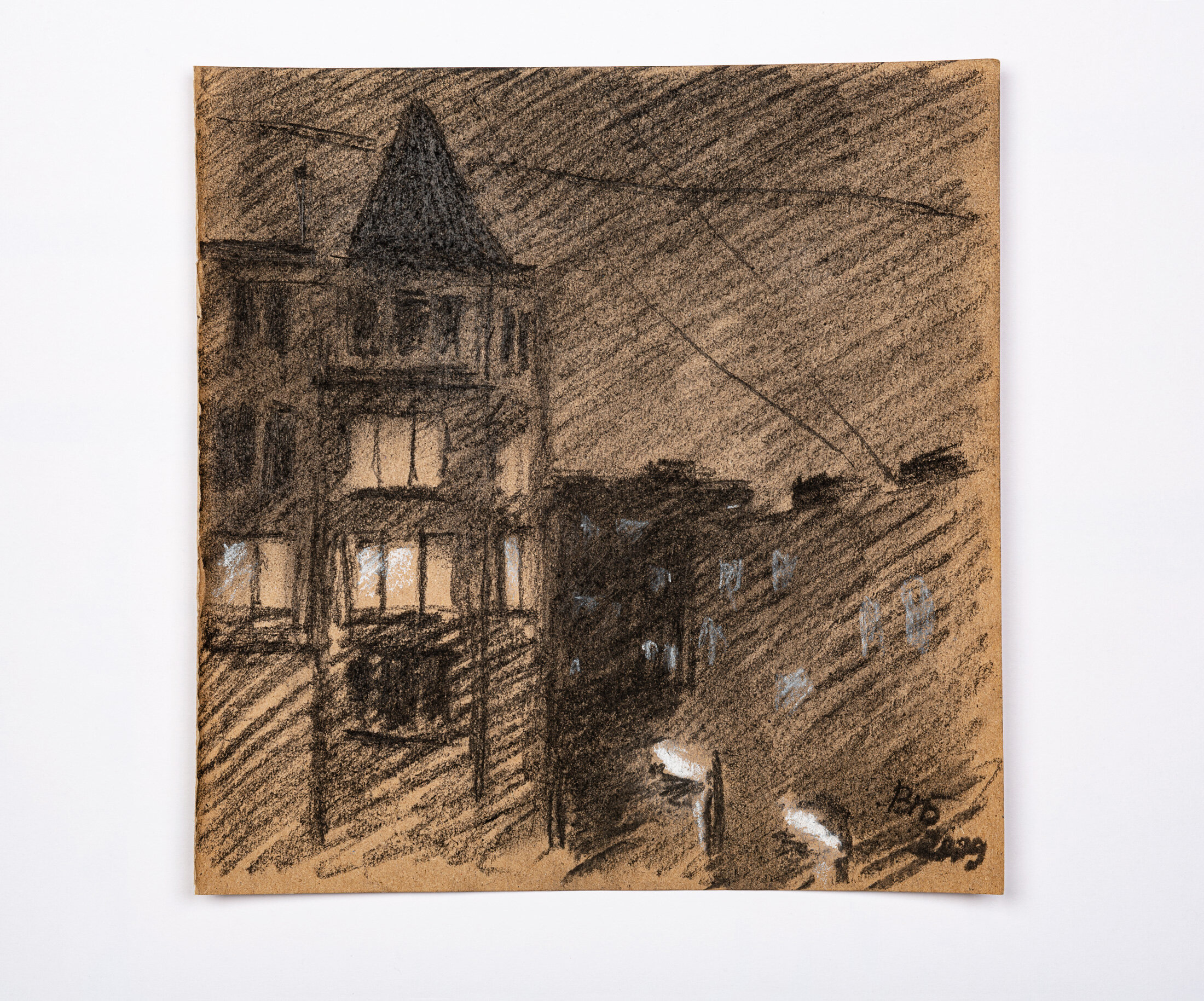 Evening Street, 2009 - charcoal and white chalk on craft paper