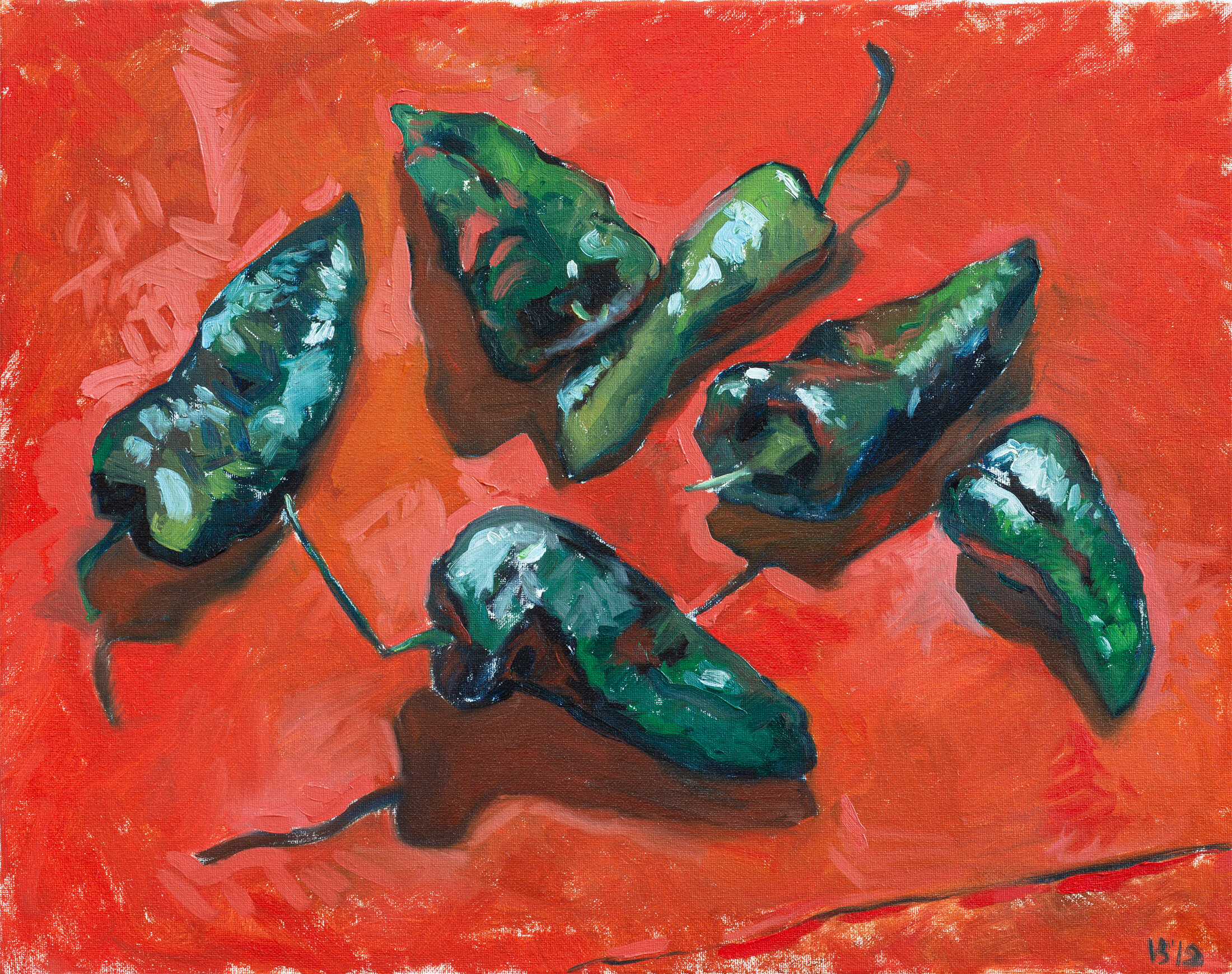 Still Life with Poblano Peppers, 2019 - oil on canvas, 20x16in