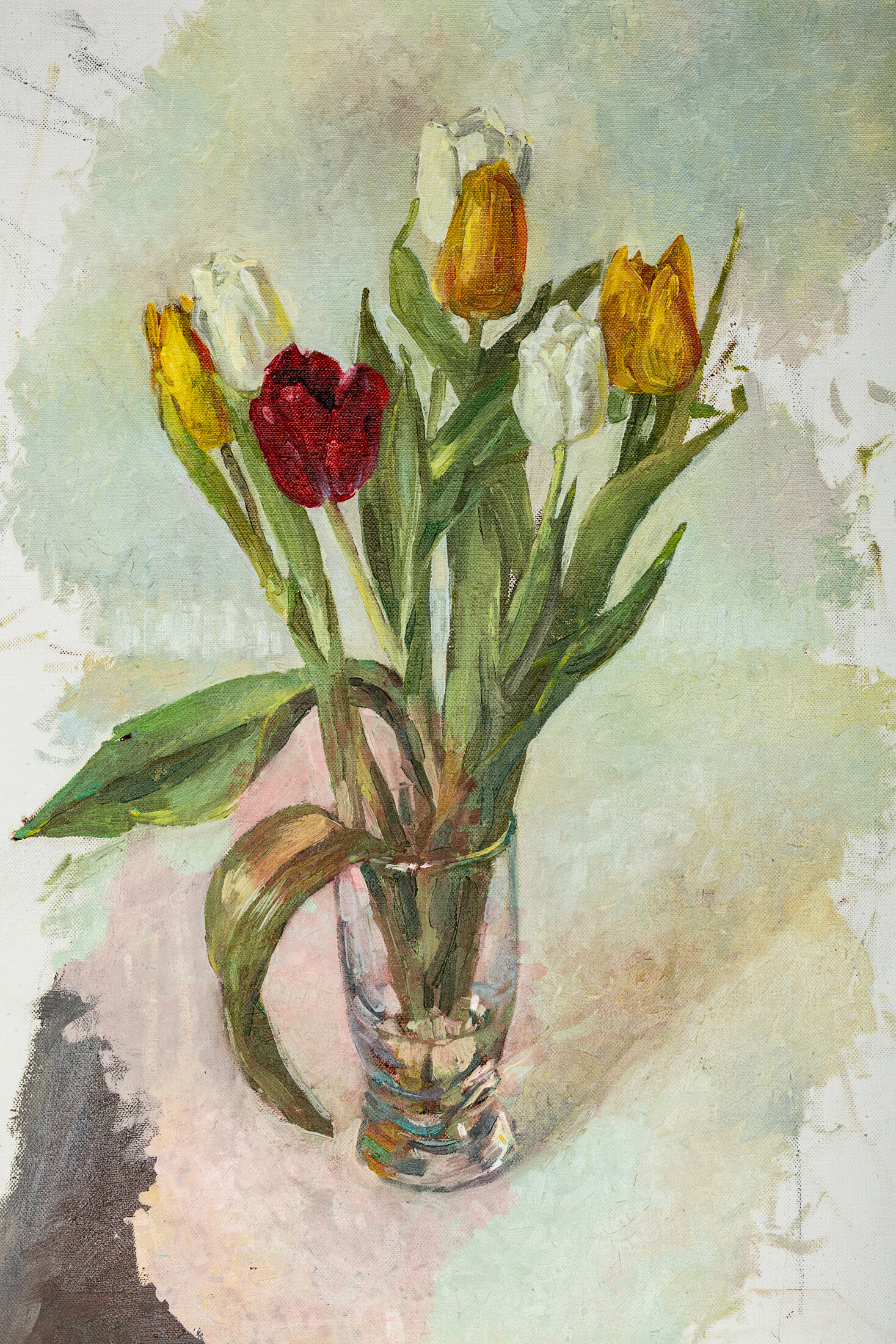 Unfinished Still Life with Tulips, 2004 - charcoal and oil on canvas