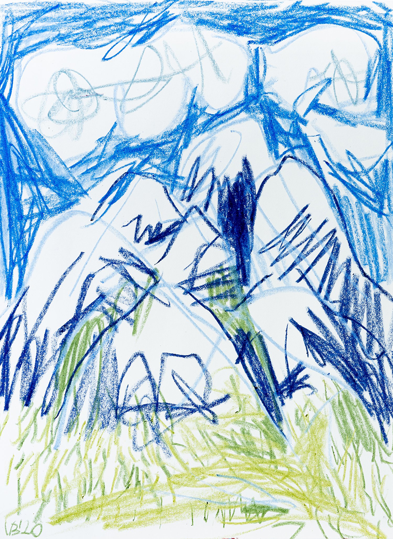 Clouds and Mountains, 2020 - crayon on paper, 10.5x14.2in