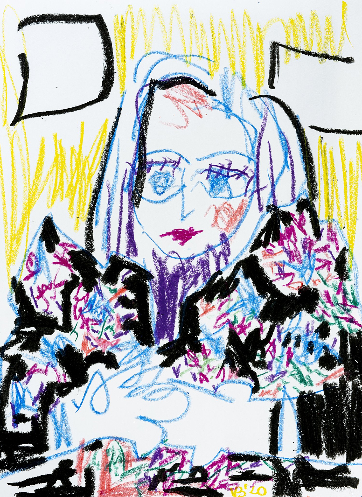 Girl in a Flower Dress, 2020 - crayon and tempera sticks on paper, 10.5x14.2in