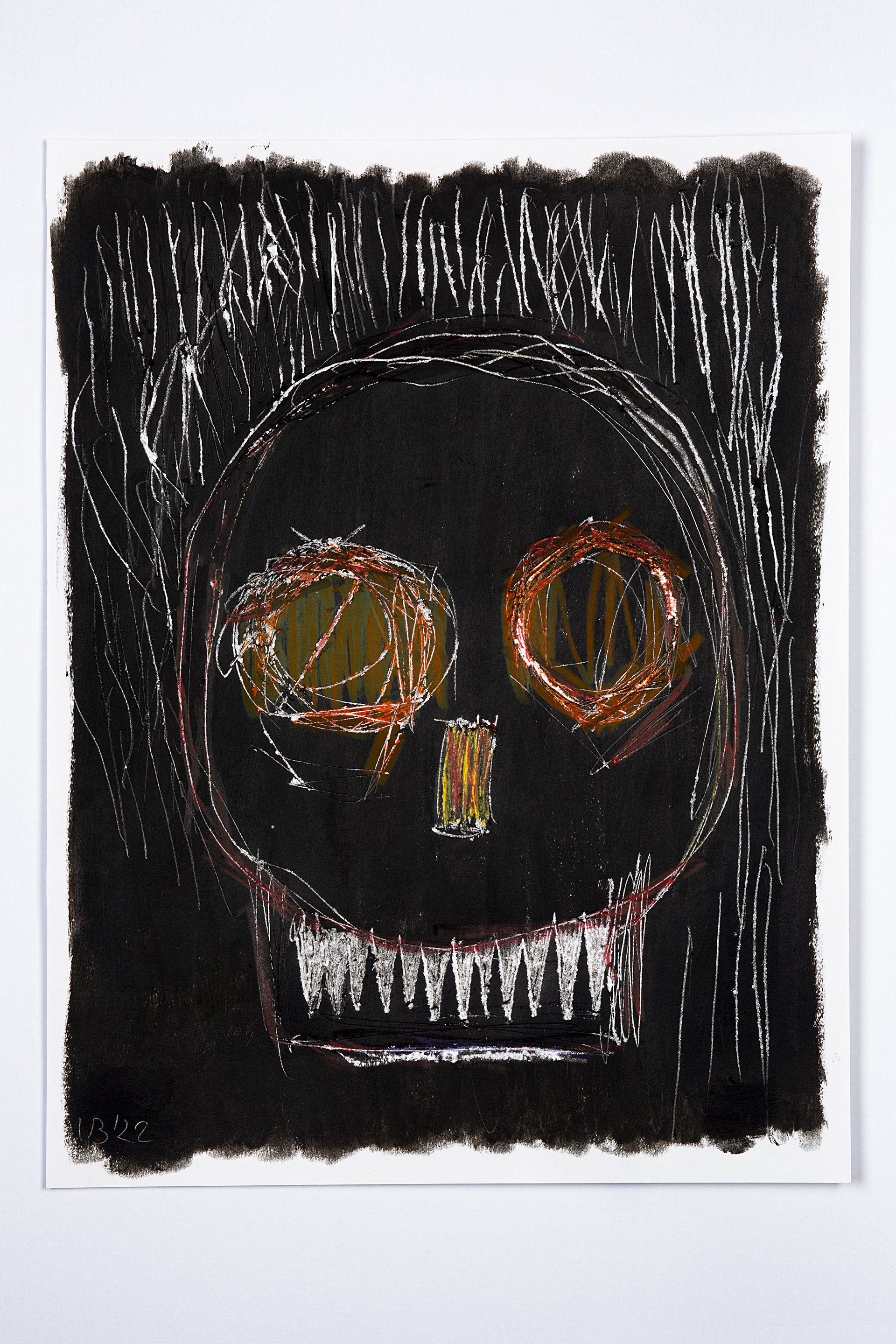 Death, 2022 - tempera sticks, metal scratching, colored pencils and crayons on smooth cardboard