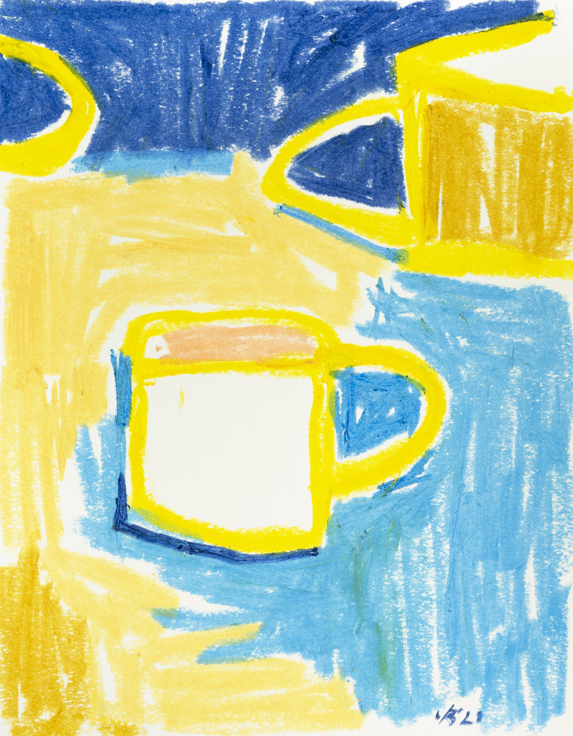 Yellow Mugs, 2021 - wax pastel on paper