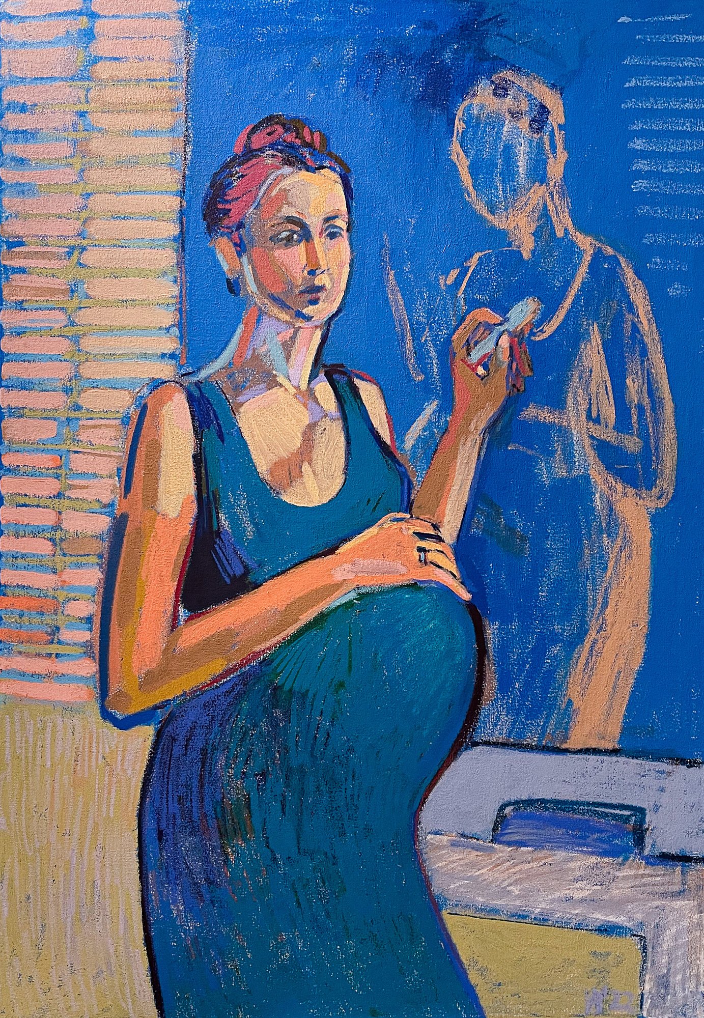 Self-portrait in The Studio, 2022 - tempera sticks on canvas, 28x40in
