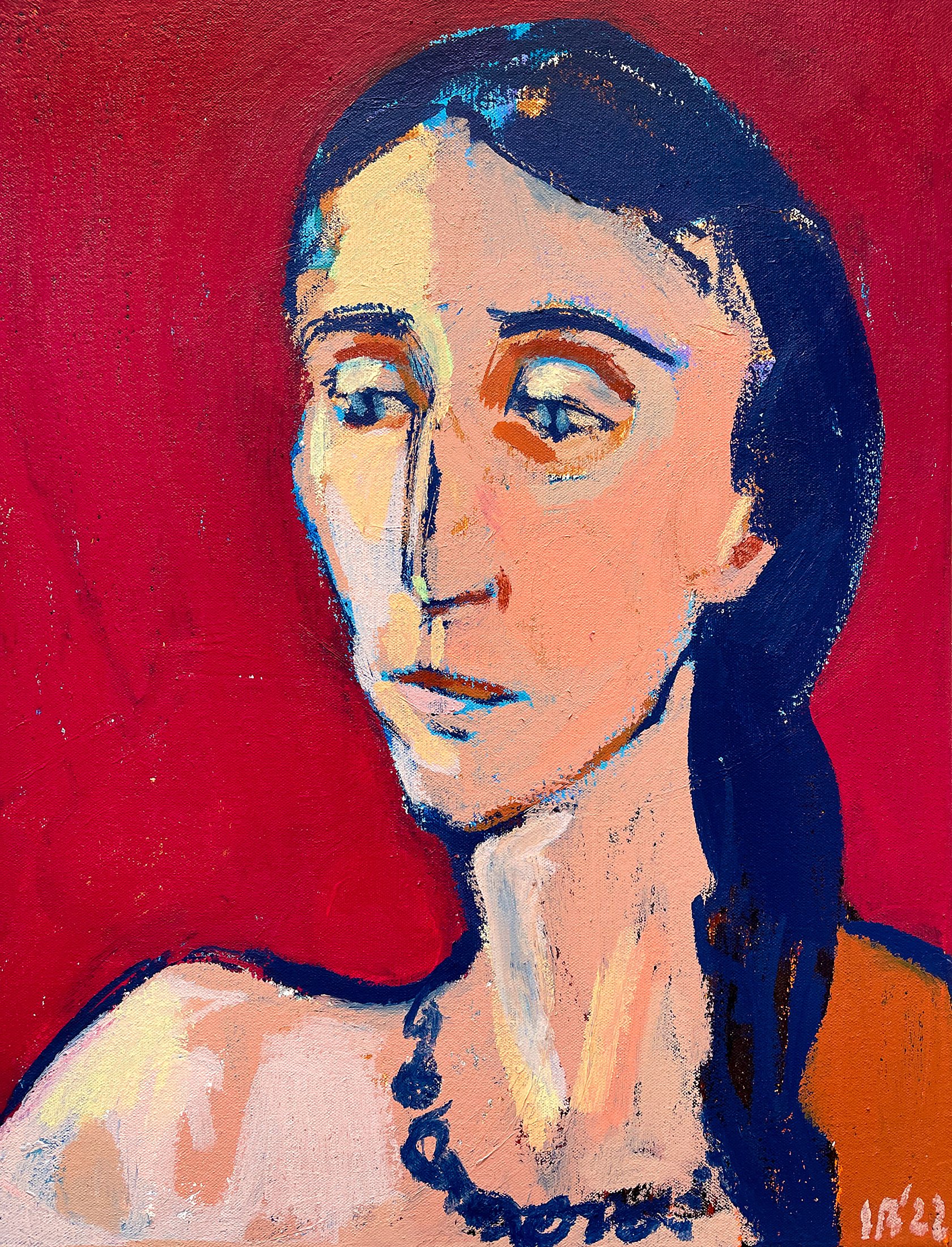 Portrait of Michaela, 2022 - tempera sticks on canvas, 16x20in